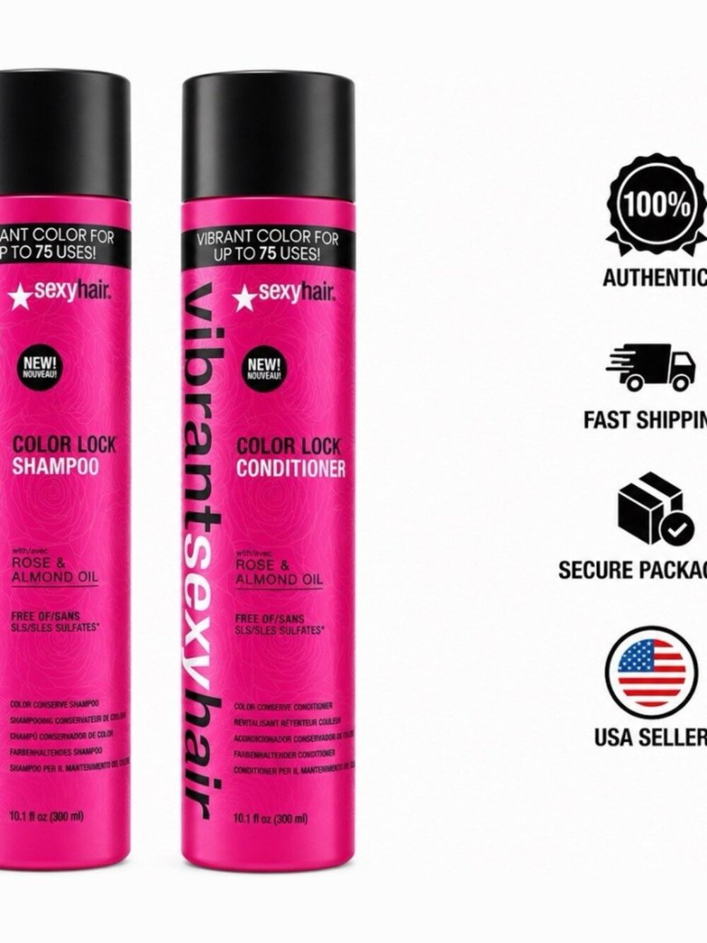 Sexy Hair Vibrant Color Lock Shampoo & Conditioner 10.1oz Duo Rose Oil